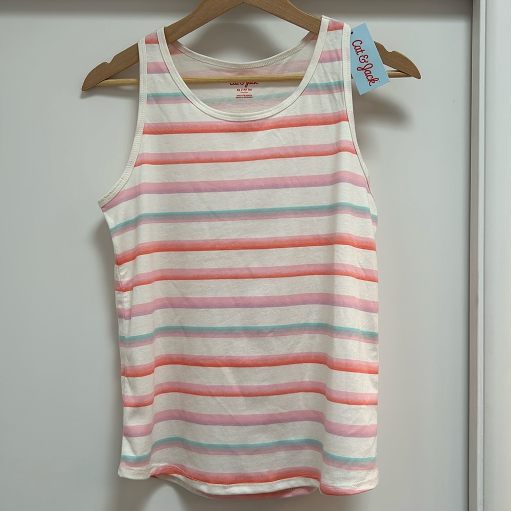 NWT Cat & Jack Girls Striped Tank Top Pastel Pink Blue Purple Size XL 14/16